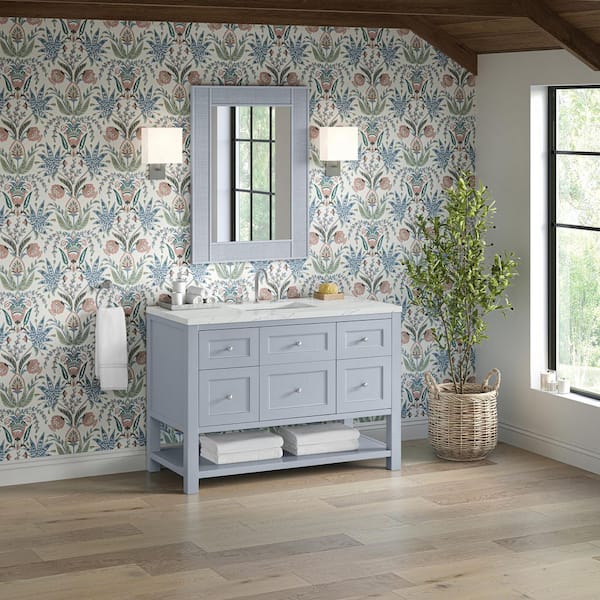 James Martin Vanities Breckenridge 48.0 in. W x 23.5 in. D x 34.25 in. H Single Bath Vanity in Serenity Blue with Quartz Ethereal Noctis Top