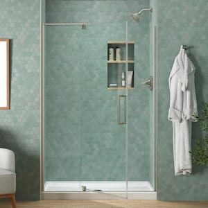 Echelon 48 in. x 70 in. Frameless Pivot Shower Door in Anodized Brushed Nickel with Clear Glass