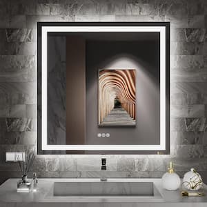 Vanity Trident 36 in. W x 36 in. H Rectangular Frameless LED Wall Mount Bathroom Vanity Mirror with Touch Dimmer