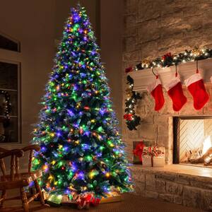 9 ft. Pre-Lit Artificial Christmas Tree Hinged Xmas Tree with 11 Flash Modes