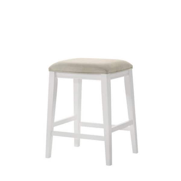 Benjara 25.5 in. White and Brown Backless Wood Frame Bar Stool with Fabric Seat