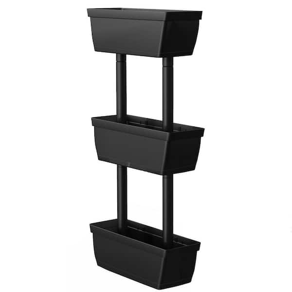 ANGELES HOME 20 in. Black 3-Tier Plastic Freestanding Vertical Plant Stand for Gardening and Planting Use