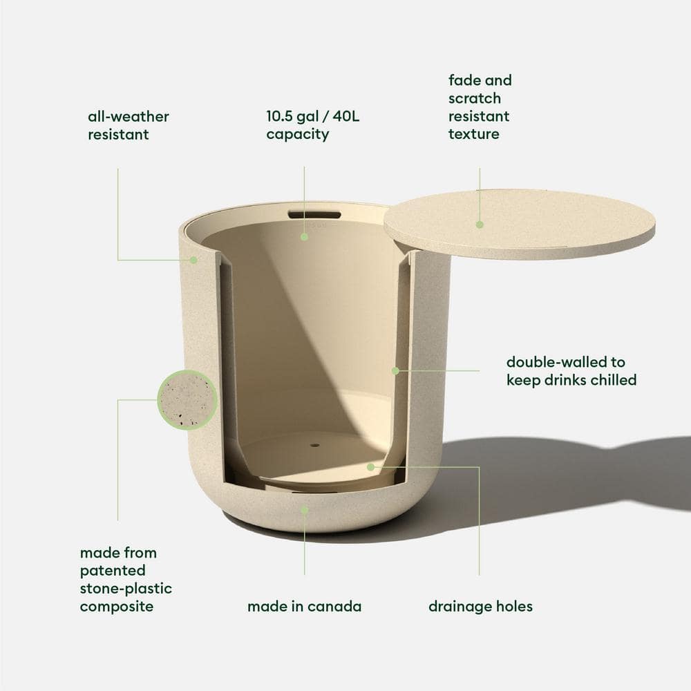 Sand Round Concrete Composite Outdoor Cooler Side Table