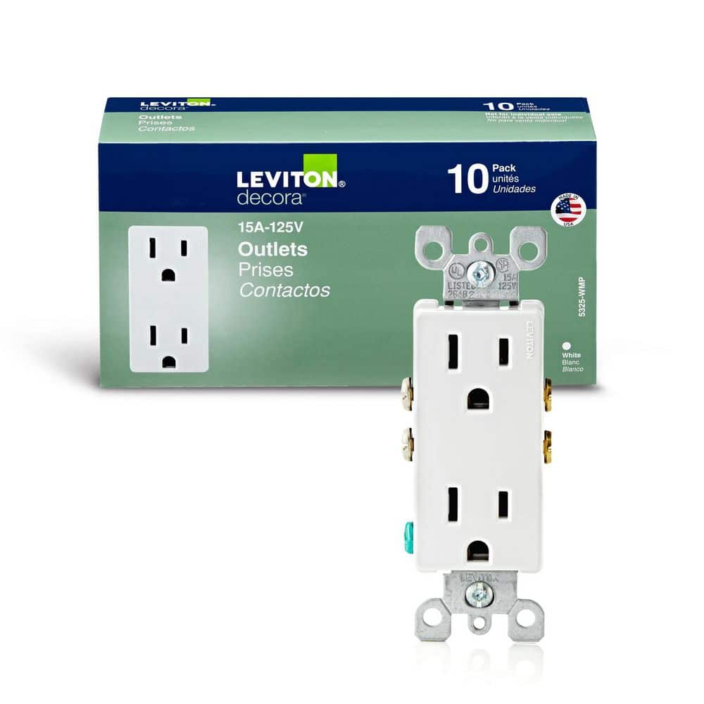 Leviton Decora 15 Amp 125 V Duplex Outlet/Receptacle, White (10-Pack)  5325-WMP M24-05325-WMP - The Home Depot, image size:1000x1000