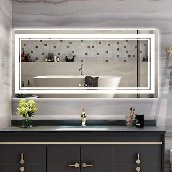 CASAINC 55-in x 30-in Dimmable Lighted Color Fog Free Frameless Bathroom Vanity Mirror in White | MD04-6036SF2