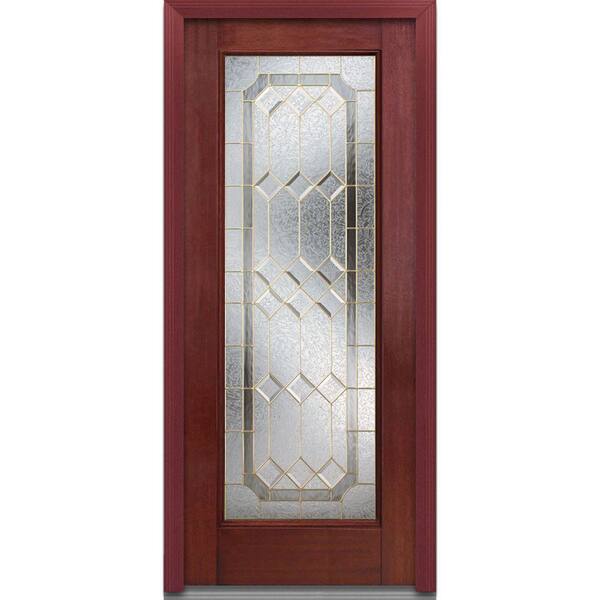 MMI Door 32 in. x 80 in. Majestic Elegance Right-Hand Inswing Full Lite Decorative Stained Fiberglass Mahogany Prehung Front Door