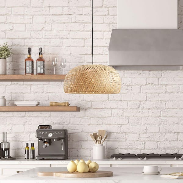 60-Watt 1-Light Natural Contemporary Pendant Light with Bamboo Shade