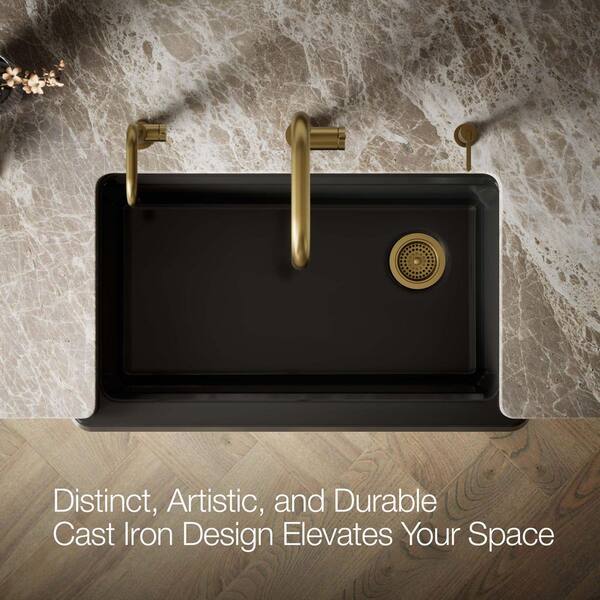 KOHLER Riverby Black Cast Iron 35.6875 in. Single Bowl Farmhouse