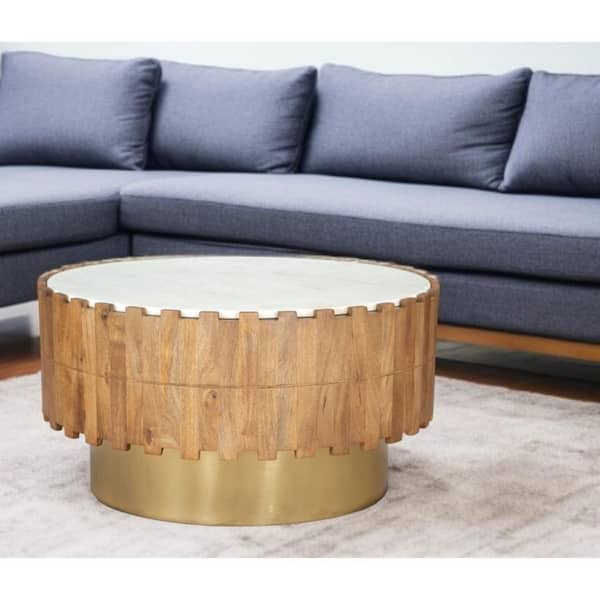31.00 in. Natural Round Faux Marble Coffee Table