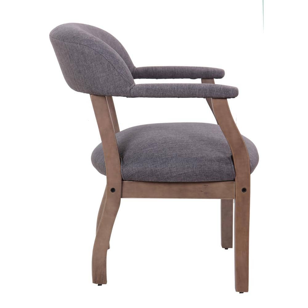 Slate Gray Linen Upholstered Arm Chair with Medium Wood Frame