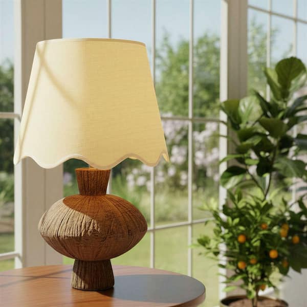 Tessa 21.9 in. Brown Resin Table Lamp with Scalloped Edge Shade