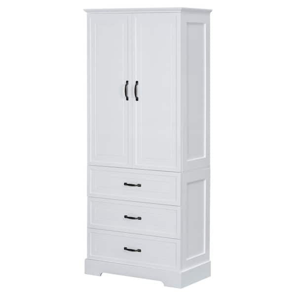 Tatahance 29 in. W x 16 in. D x 68.9 in. H White Freestanding Linen Cabinet with Drawers and Adjustable Shelve