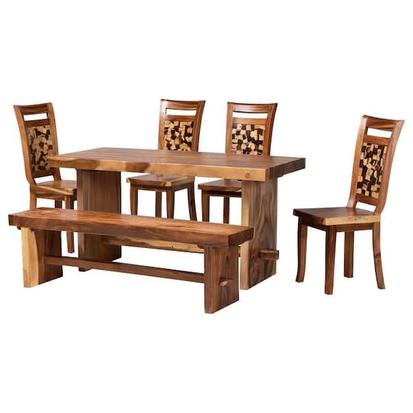 Luan Natural Brown Suar Wood 6-Piece Dining Set