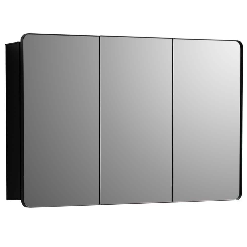 Matte Black Aluminum 3-Door Medicine Cabinet with Adjustable Glass Shelves