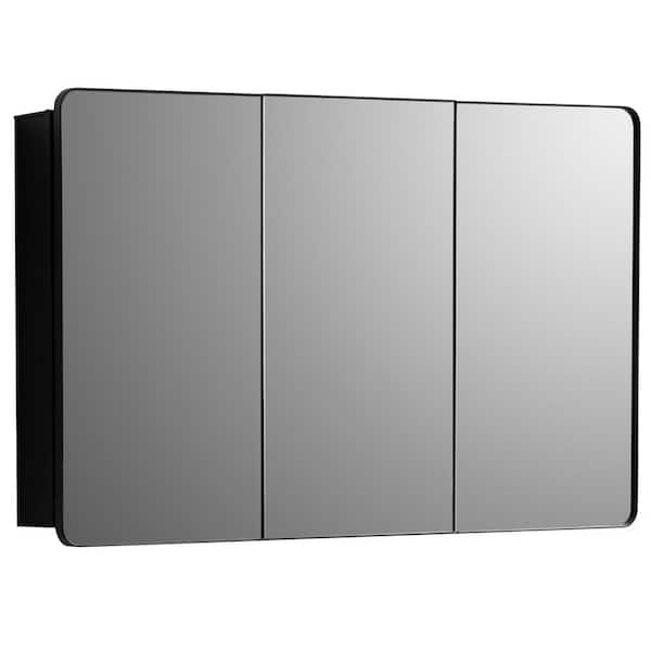 3-Door Aluminum Bath Rectangular Medicine Cabinet, 40 in. W x 25.5 in. H Mirrored Door Cabinet w/ Adjustable Glass Shelf