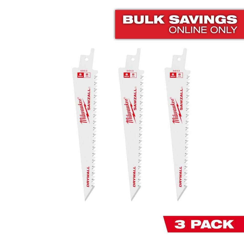 SAWZALL 6 in. 8 TPI Drywall Cutting Reciprocating Saw Blade (3-Pack) price history on PriceWatchPro