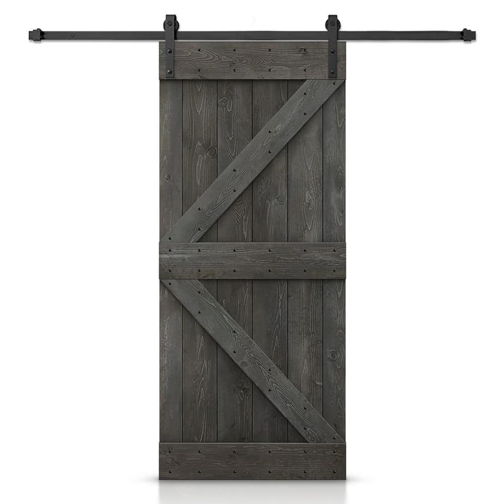24 in. x 80 in. K Series Solid Core Carbon Gray Stained DIY Wood Interior Sliding Barn Door with Hardware Kit price history on PriceWatchPro