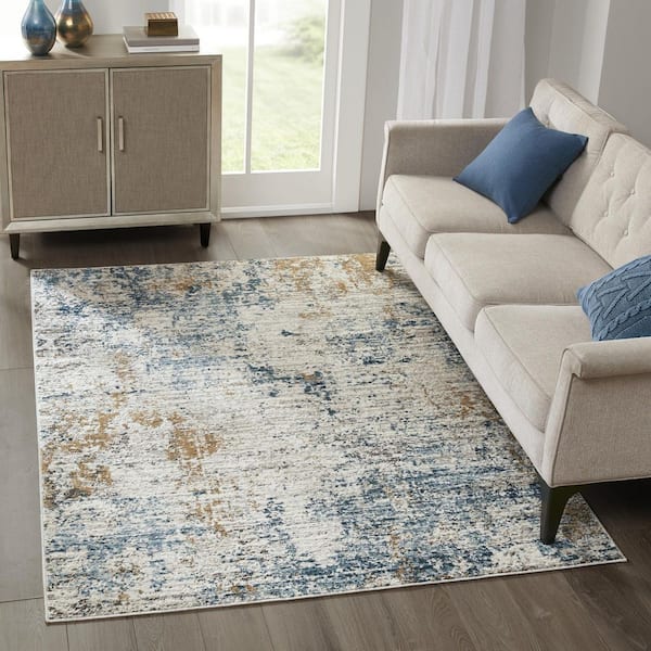 Madison Park Amelia Cream/Blue 5 ft. x 7 ft. Pegasus Abstract Area