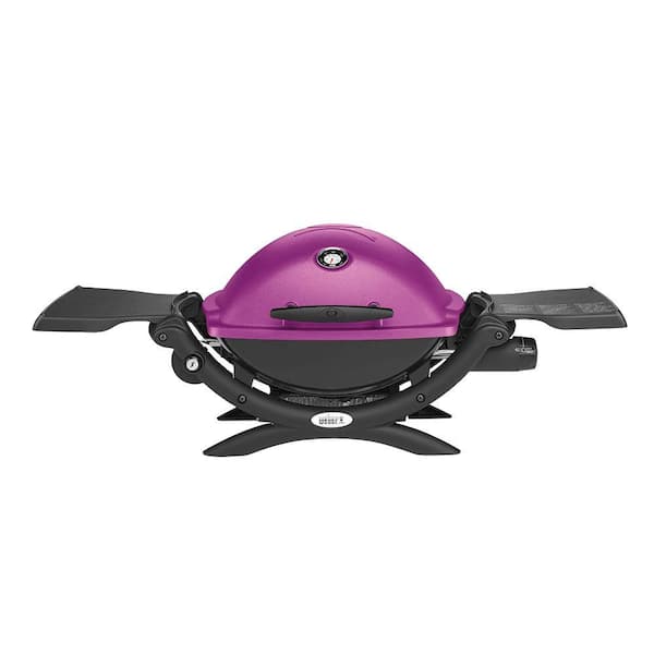 Weber Q 1200 1-Burner Portable Tabletop Propane Gas Grill in Fuchsia with Built-In Thermometer