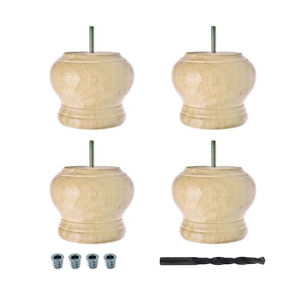 4 in. x 4-3/4 in. Stained Espresso Solid Hardwood Round Bun Foot (4-Pack)