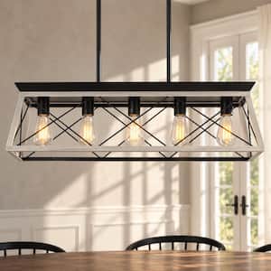 32 in. 5-Light Matte Black Finish and White Fixture Color Chandeliers for Kitchen with No Bulbs included