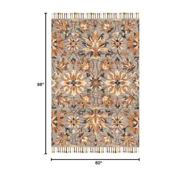 Gray and Brown Floral 5 ft. x 8 ft. Hand-Tufted Wool Indoor Area Rug