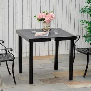 30 in. Woodgrain Black Square Aluminum Outdoor Dining Table for 4-Person
