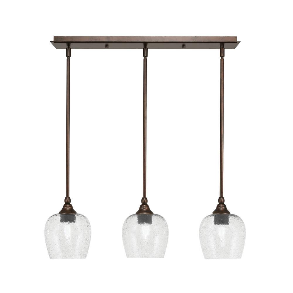 Livingston 100-Watt 3-Light Bronze Shaded Pendant Light with 6 in. Smoke Bu