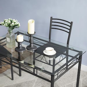 5 Pcs Dining Table Set, Home Dining Table and 4 Chairs Set with Tempered Glass Tabletop Padded Seat，43.3"X27.5"X30"