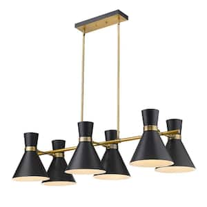 Soriano 6-Light Matte Black Plus Heritage Brass Chandelier with Metal Shade