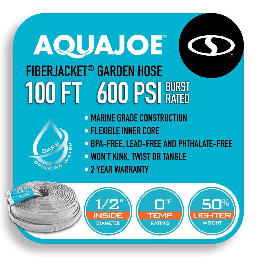 Aqua Joe 100ft Silver Reinforced Garden Hose with Metal Fittings
