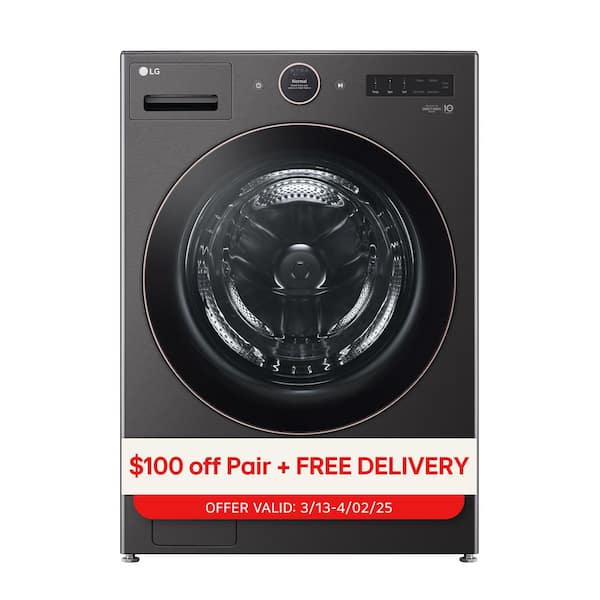 5.0 cu. ft. Stackable Smart Front Load Washer in Black Steel with AI Digital Dial, Steam and TurboWash360