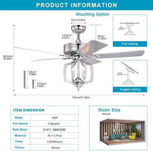 52 in. Indoor Chorme Low Profile Ceiling Fan Ceiling Fans
