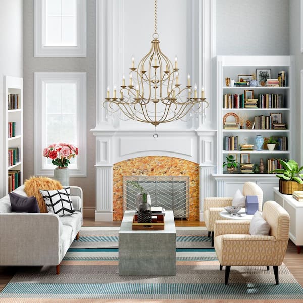 AVIANCE LIGHTING Langdon 20 Light Antique Gold Leaf Chandelier