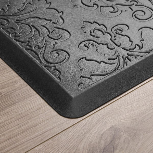 Marni Black 17.5 in. x 48 in. Floral Synthetic 2-Piece Kitchen Mat Set