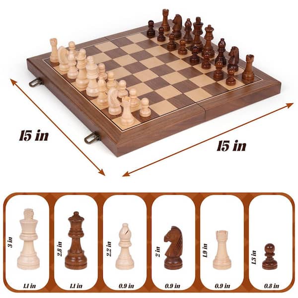 15 in. Magnetic Wooden Chess Set, Folding Board with Storage