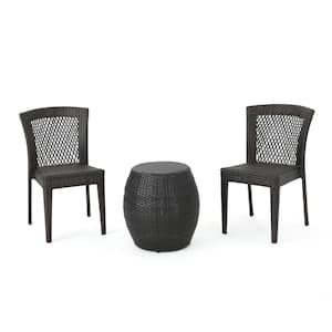 Janelle Multi-Brown 3-Piece Faux Rattan Patio Conversation Set with Stacking Chairs