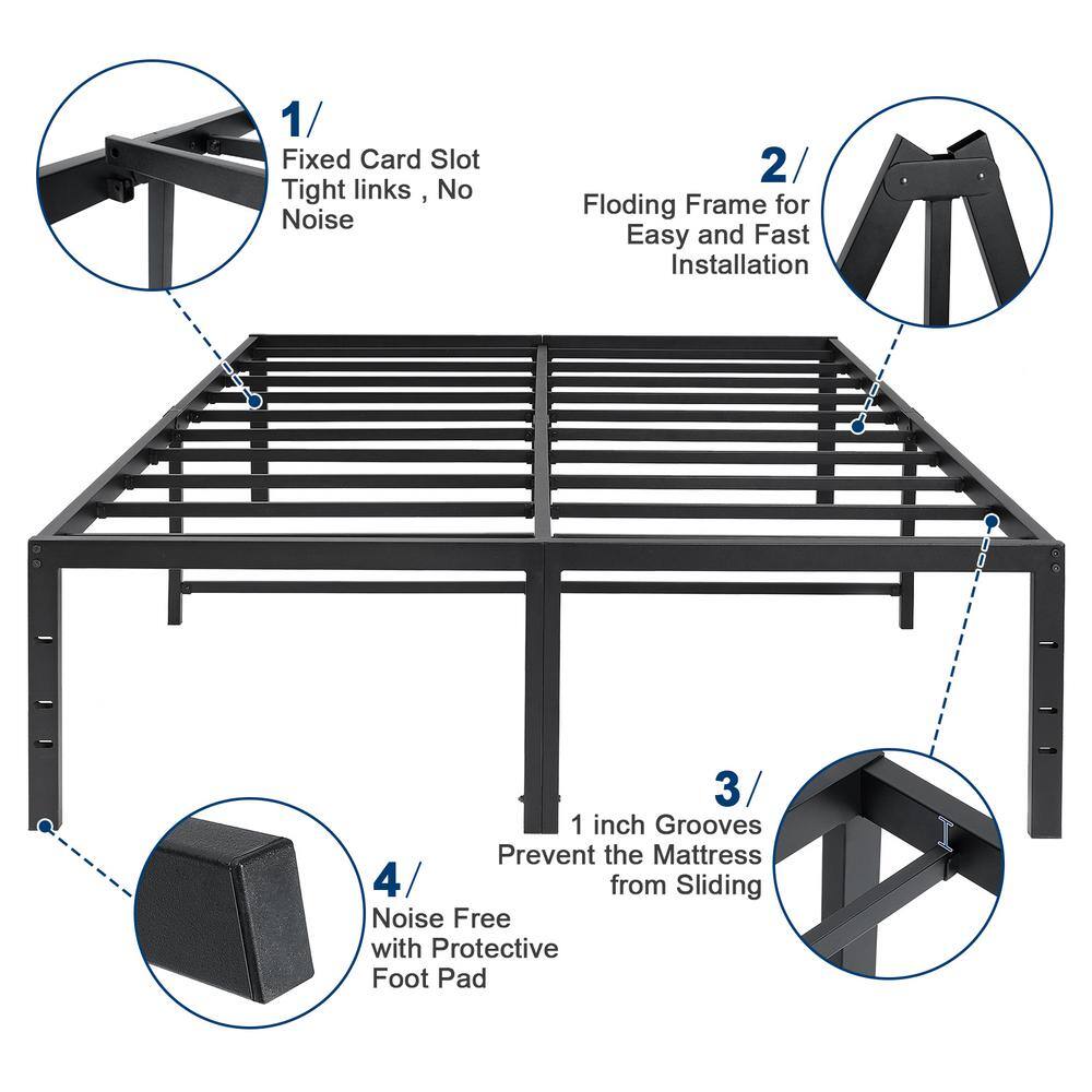 Black 18" Full Size Metal Platform Bed Frame with Slats