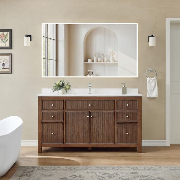 Pendry 60 in. Single Freestanding Dark Walnut with Brushed Nickel Trim Bath Vanity with Giotto Quartz Top