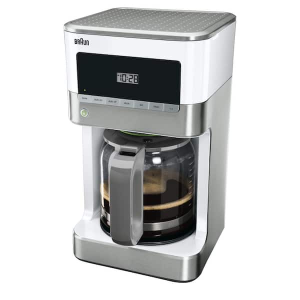 Braun BrewSense 12-Cup Programmable White and Stainless Steel Drip Coffee  Maker with Temperature Control KF6050WH - The Home Depot