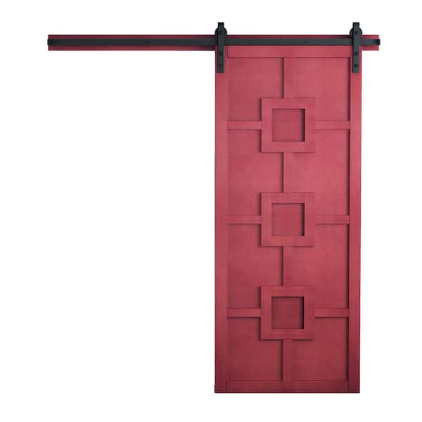 VeryCustom 36 in. x 84 in. Mod Squad Carmine Wood Sliding Barn Door with Hardware Kit