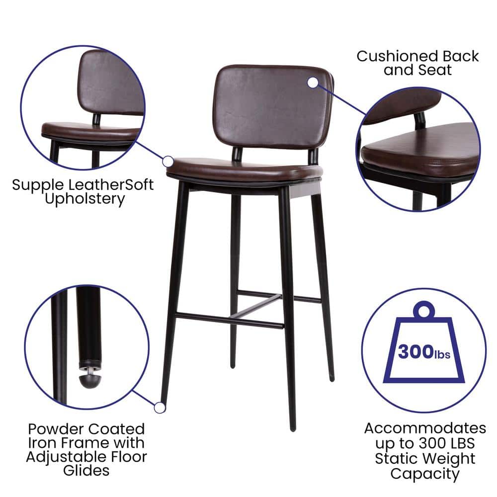 Brown Faux Leather and Metal Counter Stools, Set of 2