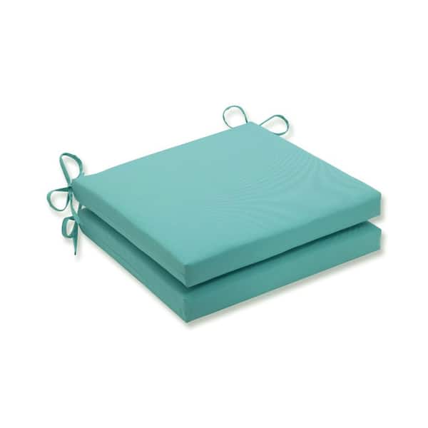 Pillow Perfect Solid 20 in. x 20 in. Outdoor Dining Chair Cushion in Blue (Set of 2)