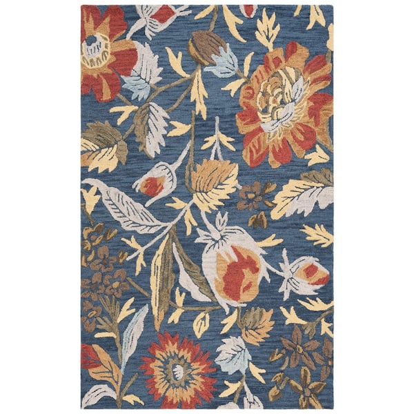 Blossom 5 ft. x 8 ft. Navy/Red Garden Floral Area Rug