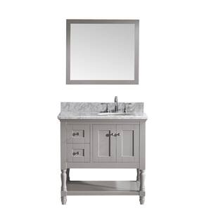 Julianna 36 in. W Bath Vanity in Gray with Marble Vanity Top in White with Round Basin and Mirror