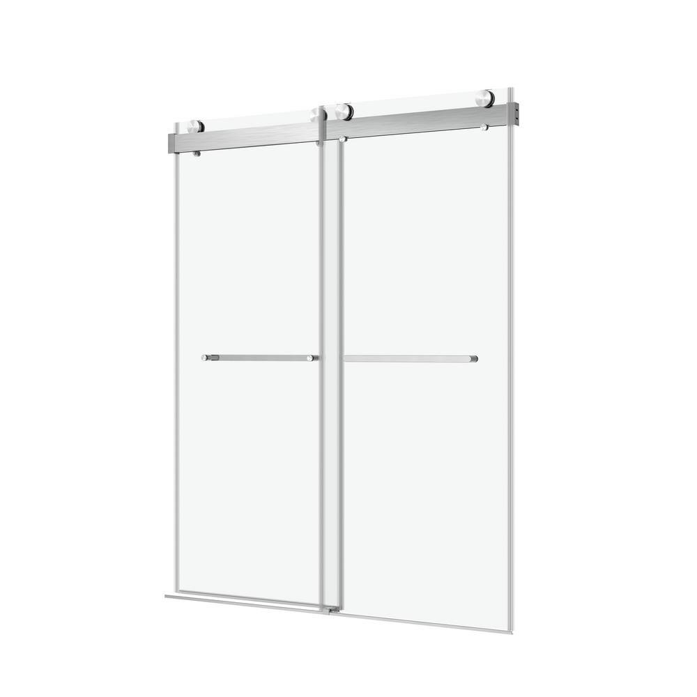 Brushed Nickel Frameless Sliding Shower Door with Tempered Glass