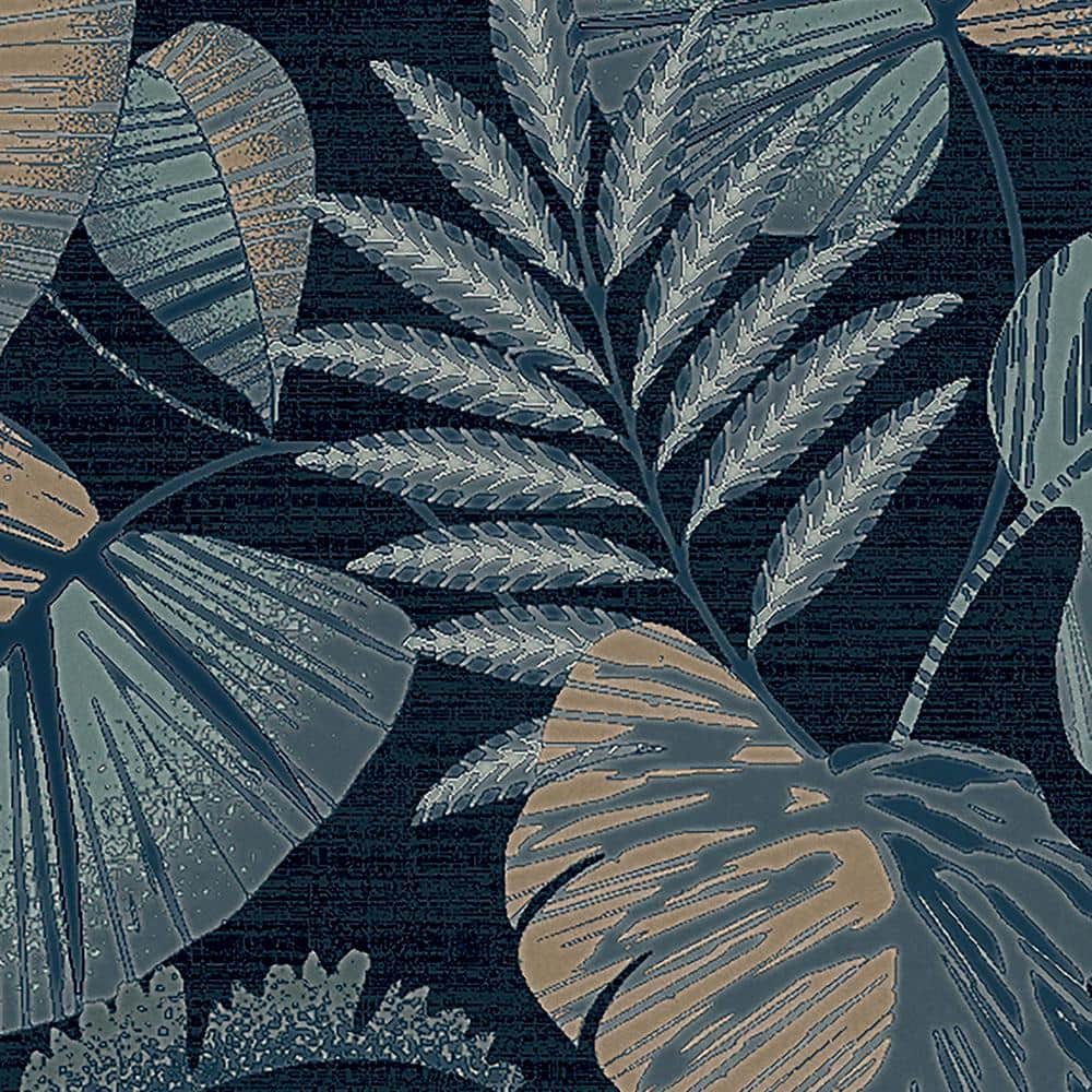 Navy Blue Tropical Leaves Removable Wallpaper Sample