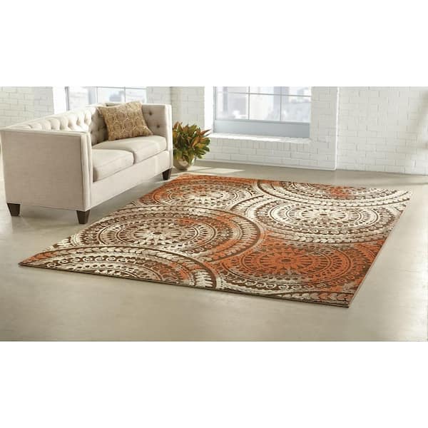 Spiral Medallion Brown Doormat 3 ft. x 5 ft. Area Rug