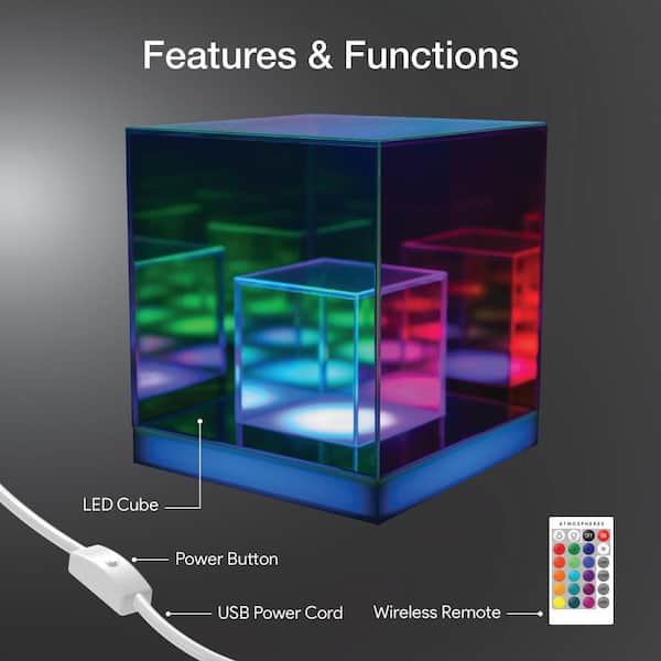 Tzumi Atmosphere 5.4 in. Clear Iridescent Infinity Cube Desk Lamp