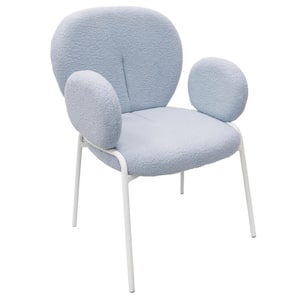 Celestial Modern Boucle Dining Chair with Arms in White Powder Coated Iron Frame, Blue